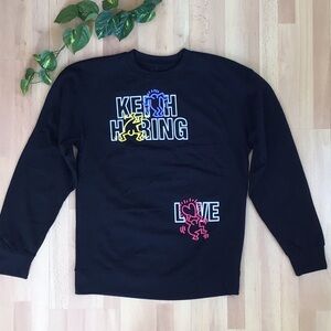 Keith Haring Iconic Love ❤️ and Dancing Figures Black Sweatshirt